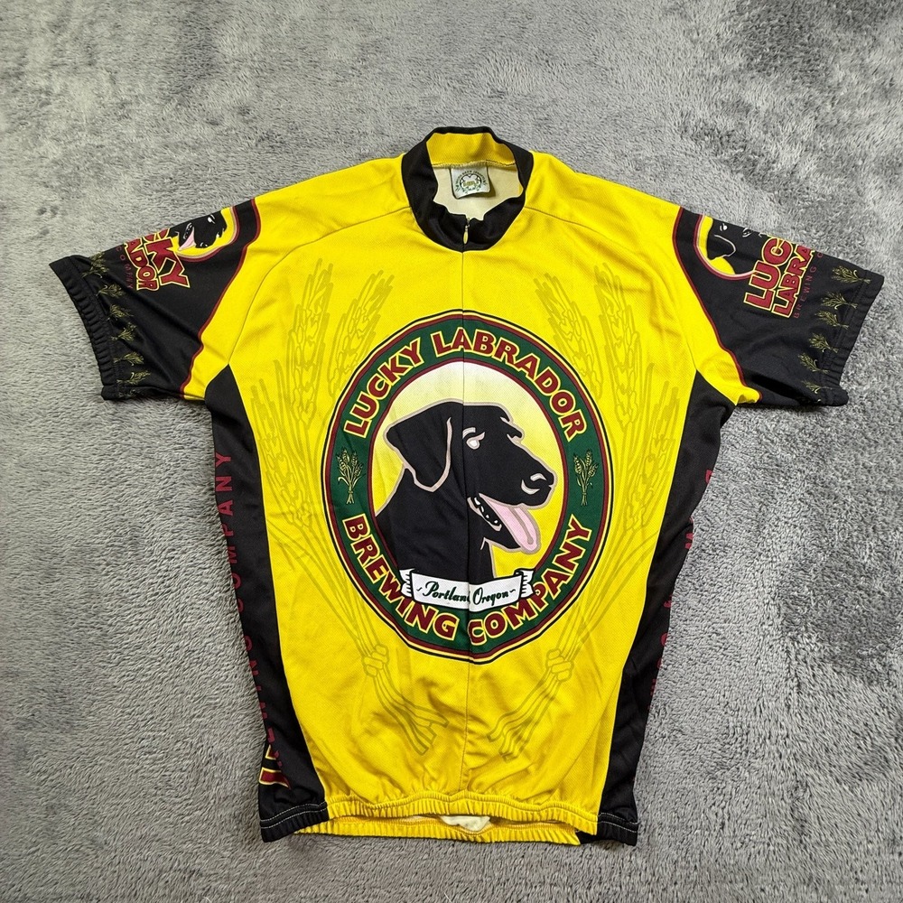 Lucky Labrador Brewing Cycling Jersey Mens L Yellow Black Beer Portland OR